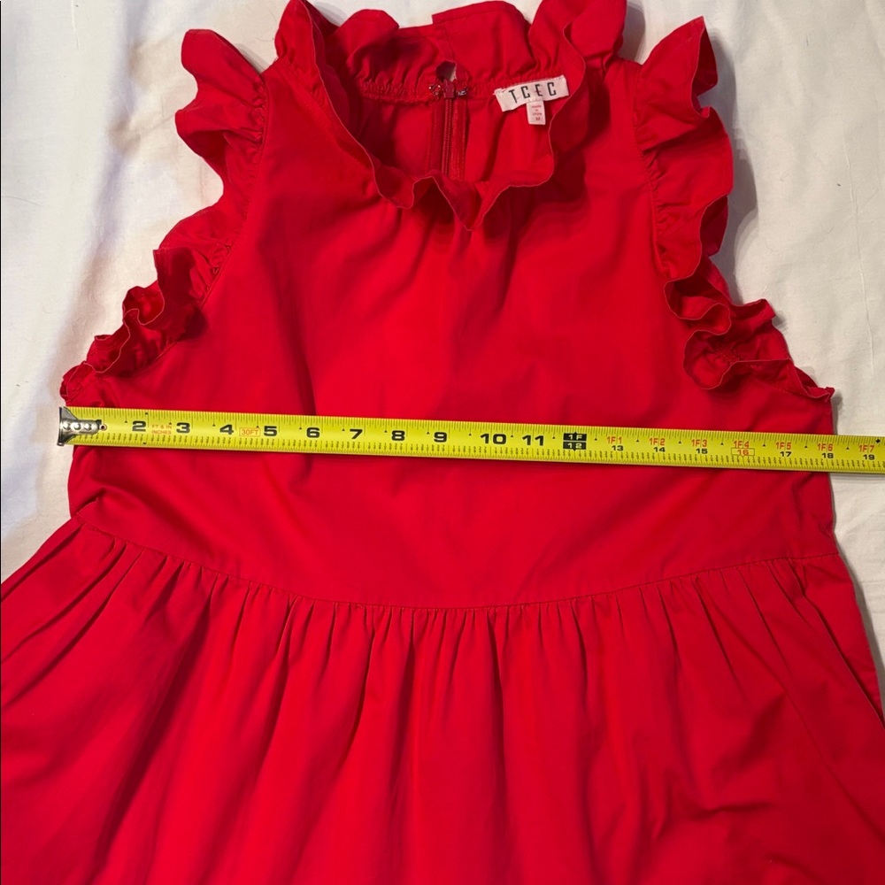 TCEC Vibrant Red Ruffle Dress SZ M 100% Cotton. - Picture 6 of 7